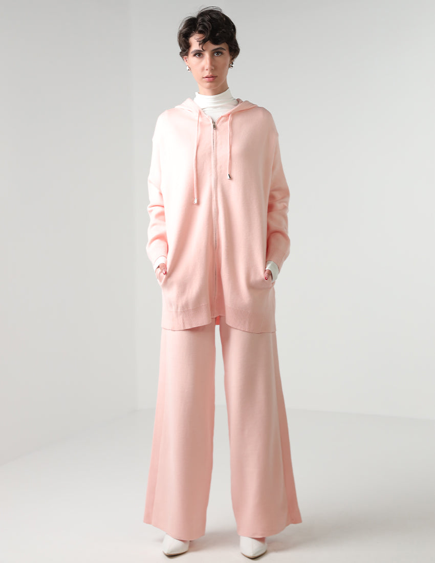 Cotton Set: Oversized Zipper Hoodie and Wide-Leg Pants
