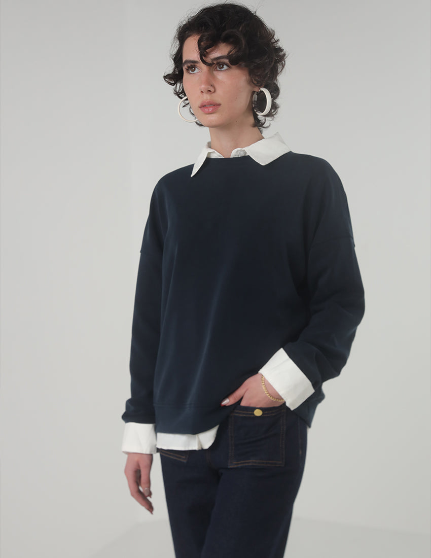 Oversized Sweater with Round Collar