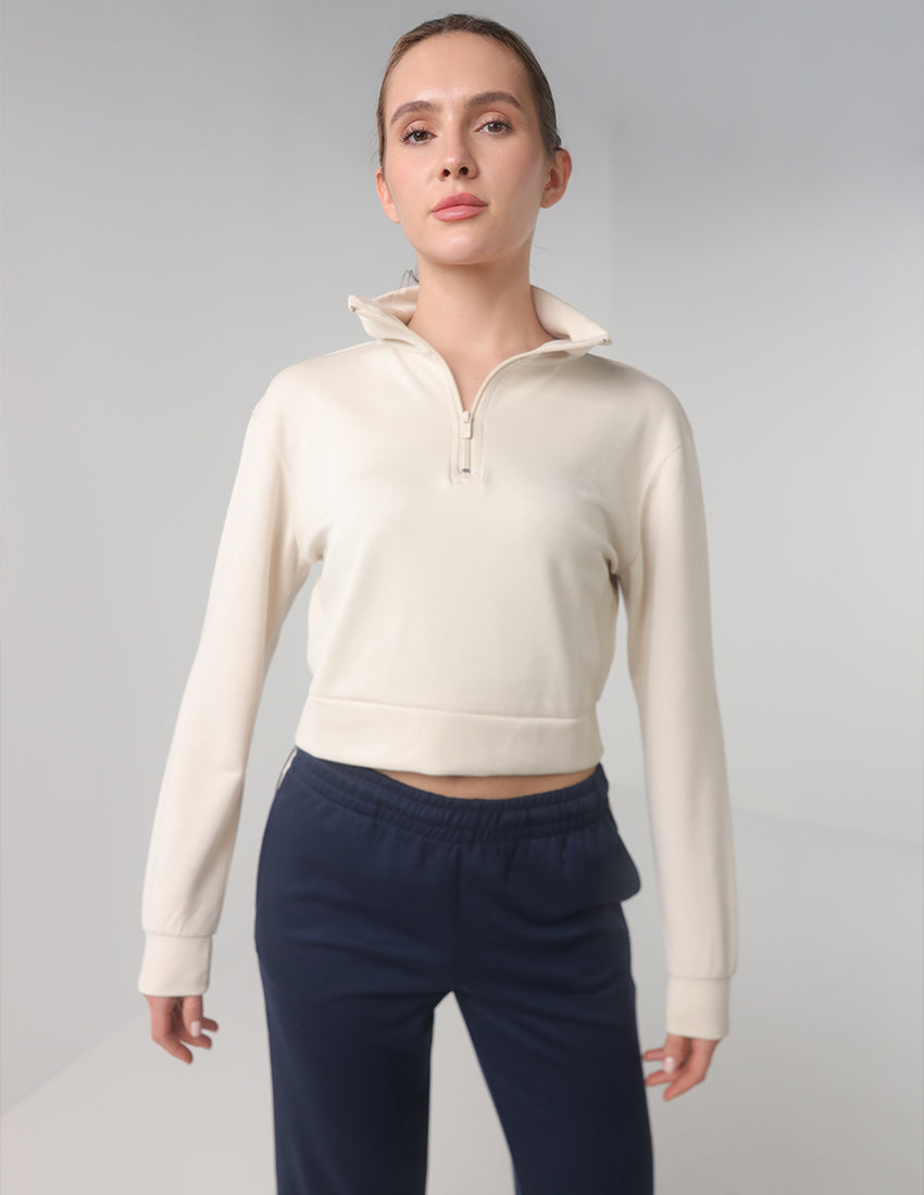 Half-Zip Cropped Oversized Sweater
