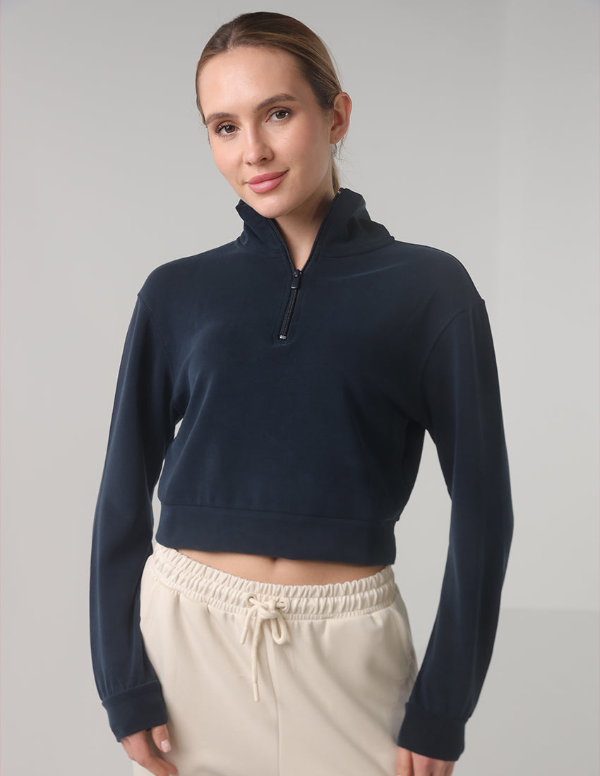 Half-Zip Cropped Oversized Sweater