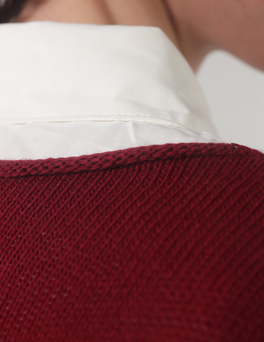 Oversized Perforated Tricot Blouse with Boat Neck