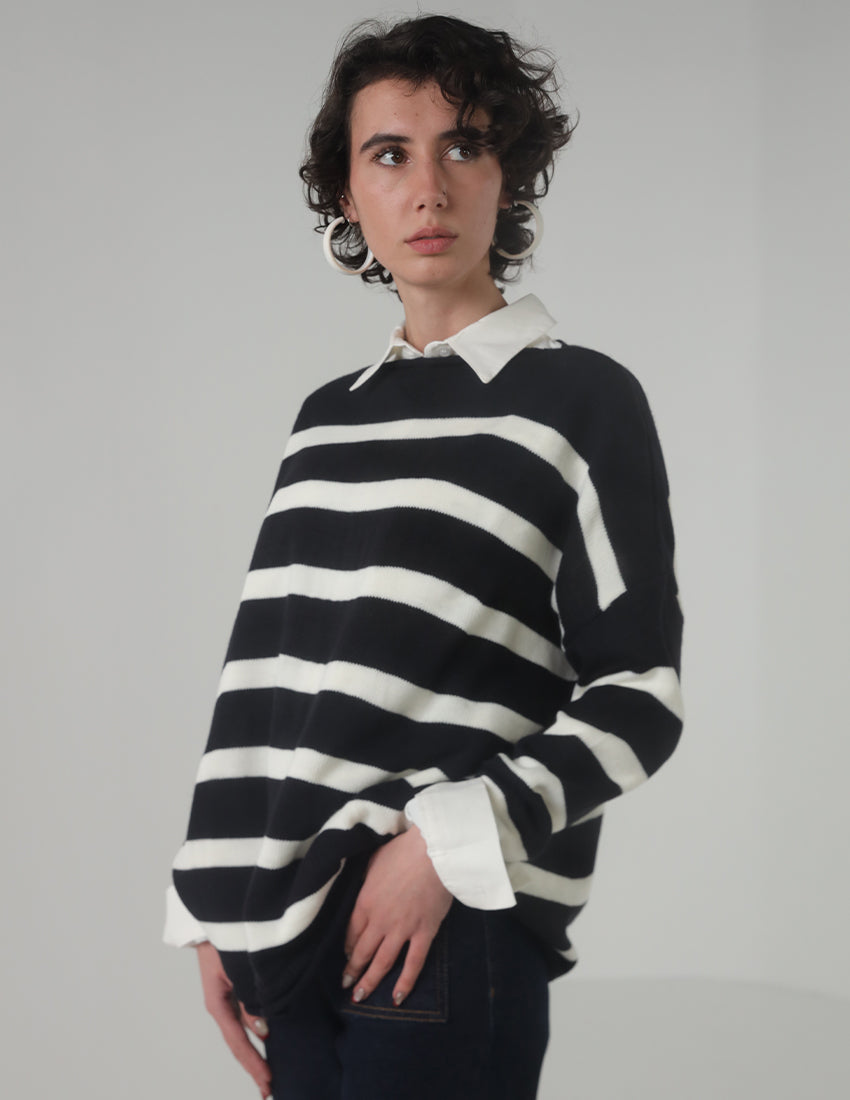 Black and white striped blouse