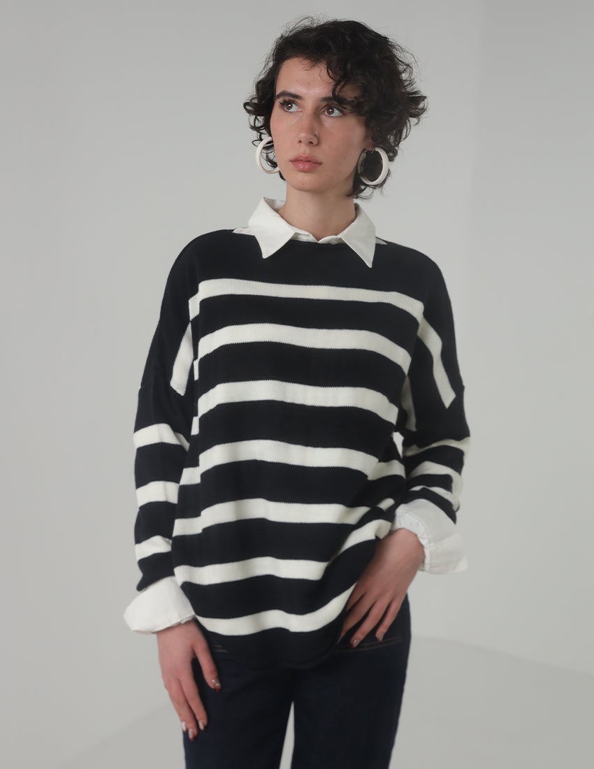 Black and white striped blouse