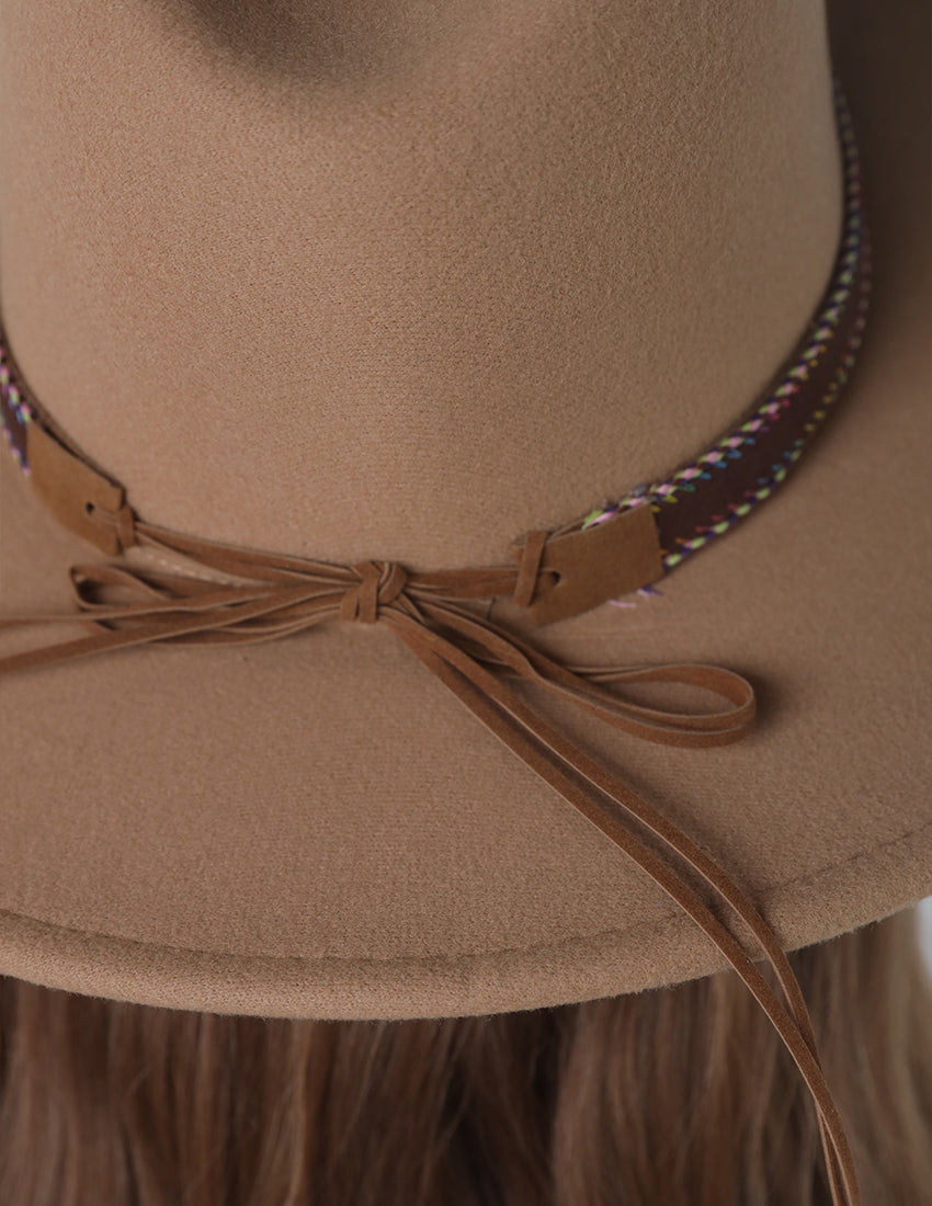 Sandy Brown Cowboy Hat with Gold Feather & Fabric Tie