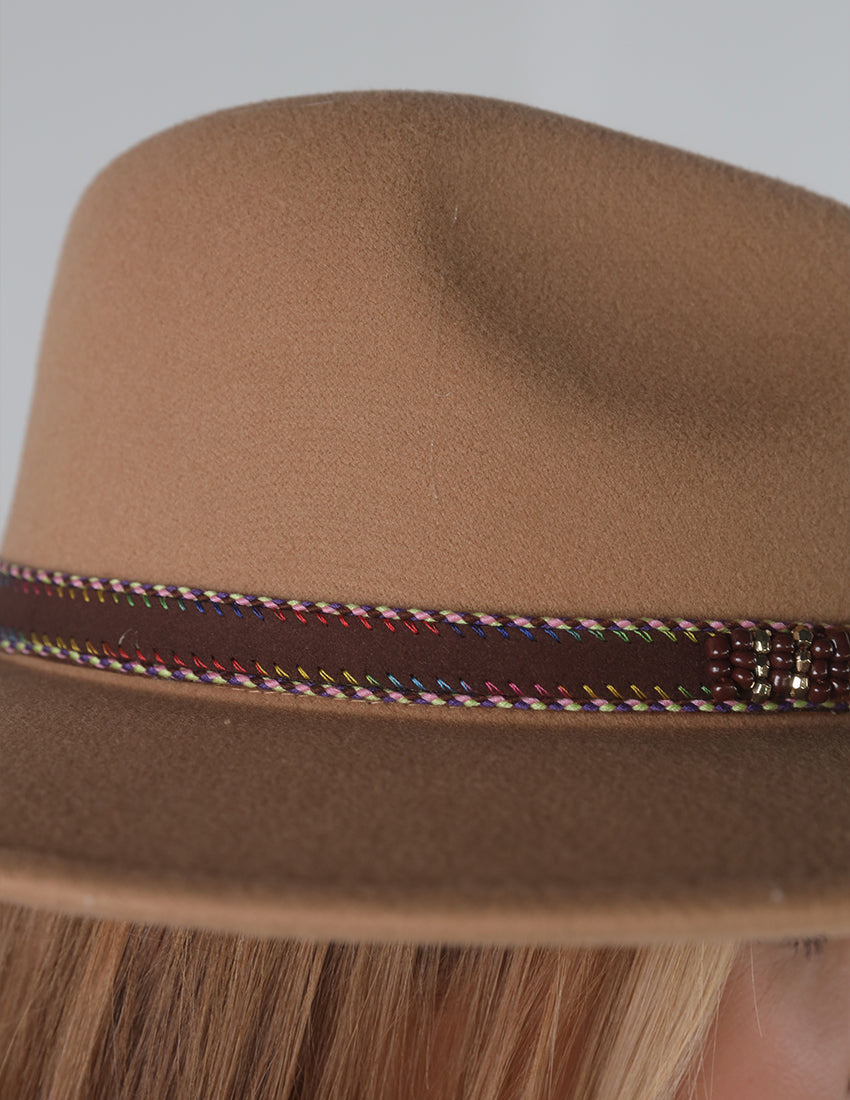 Sandy Brown Cowboy Hat with Gold Feather & Fabric Tie