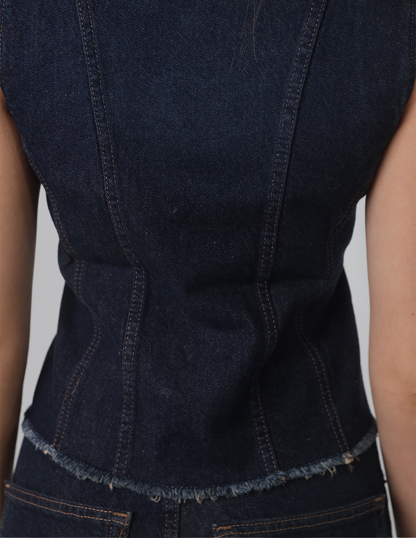 طقم جينز من قطعتين - سترة وبنطلون بخصر عالٍ