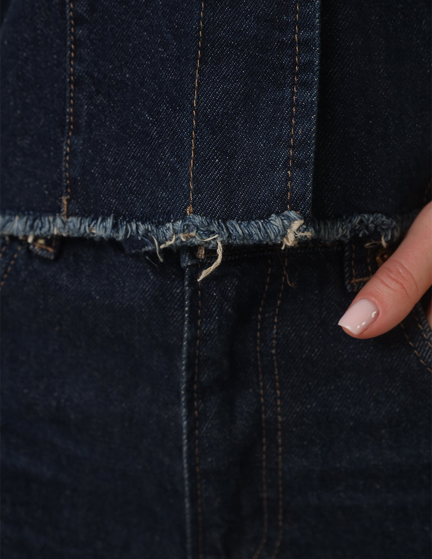 طقم جينز من قطعتين - سترة وبنطلون بخصر عالٍ