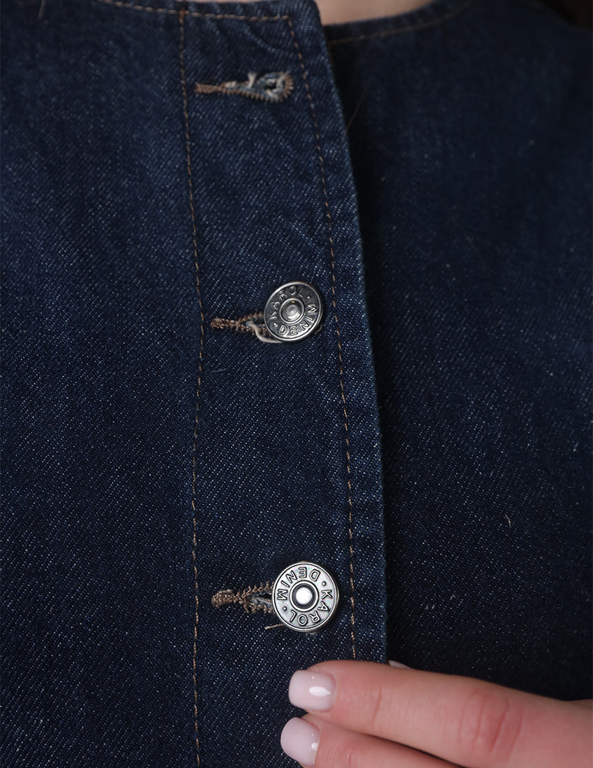 طقم جينز من قطعتين - سترة وبنطلون بخصر عالٍ