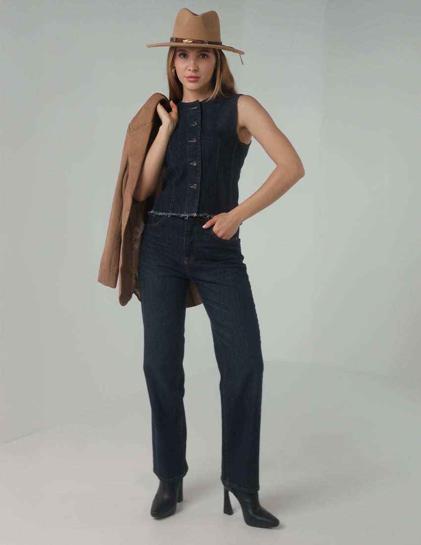 Two-Piece Denim Set – Vest & High-Waist Pants