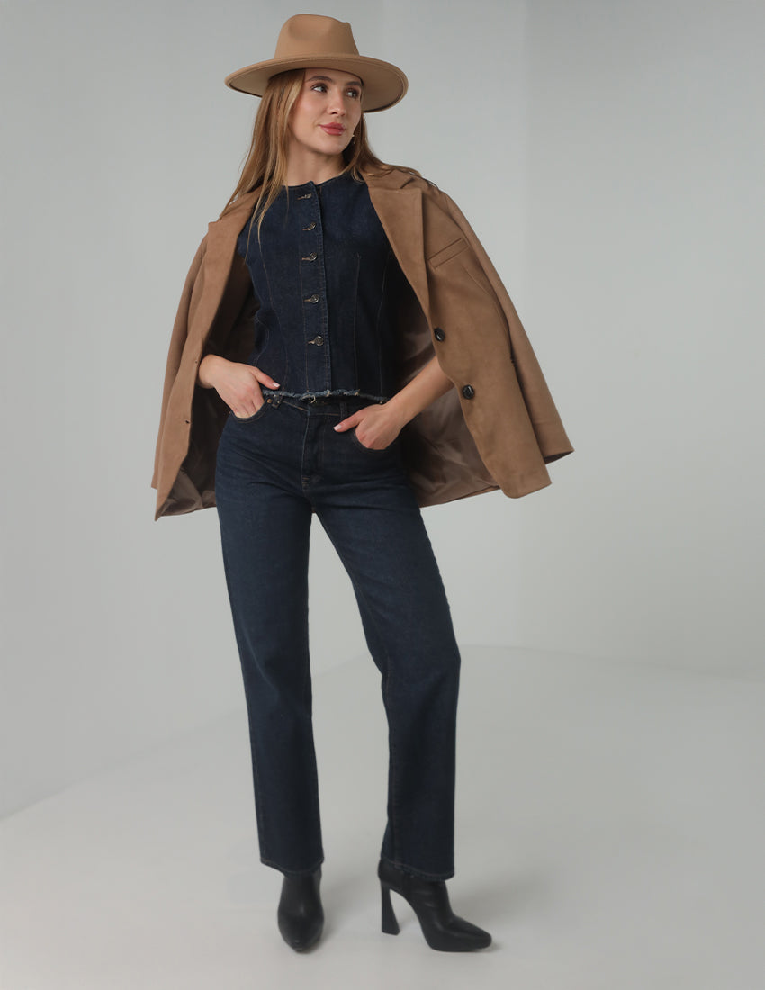 Two-Piece Denim Set – Vest & High-Waist Pants