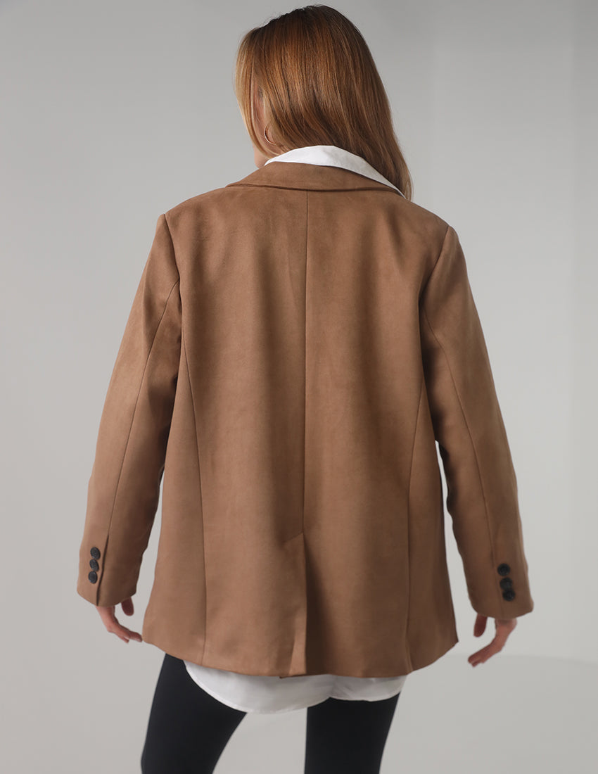 Oversized Blazer with Front Pockets & Button Detail