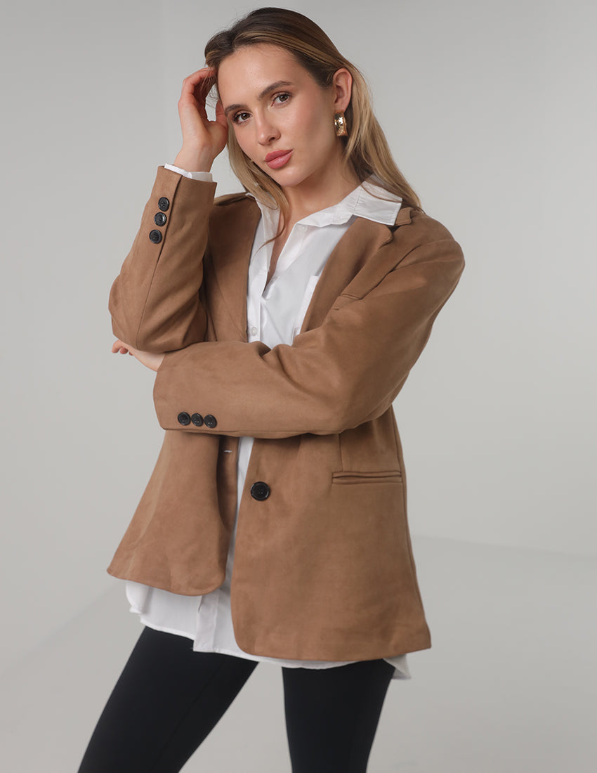 Oversized Blazer with Front Pockets & Button Detail