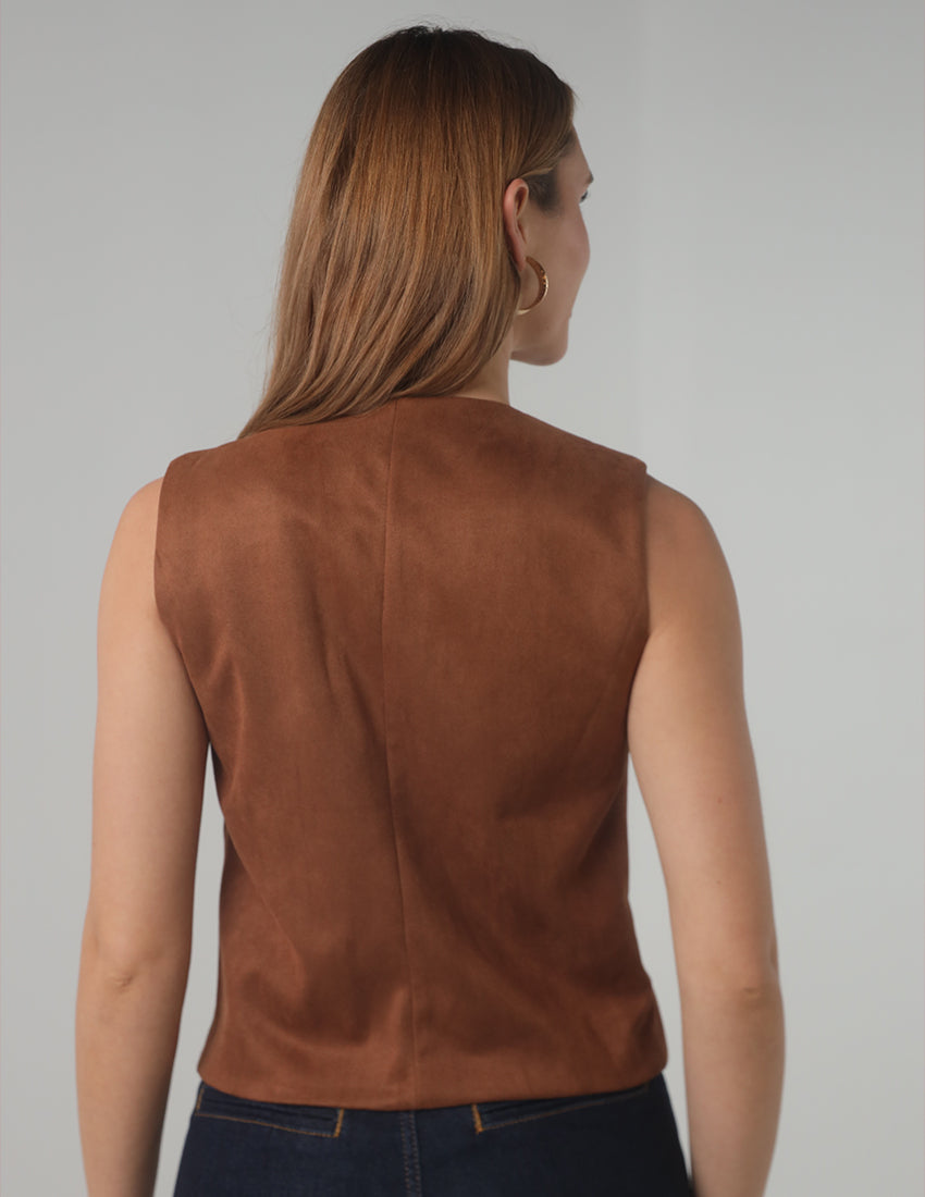 سترة بنية مخملية بدون أكمام