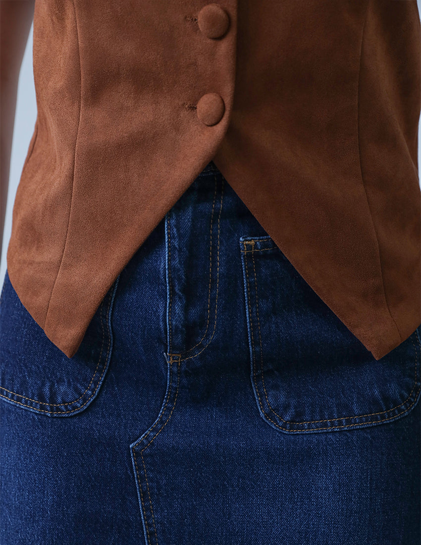 سترة بنية مخملية بدون أكمام