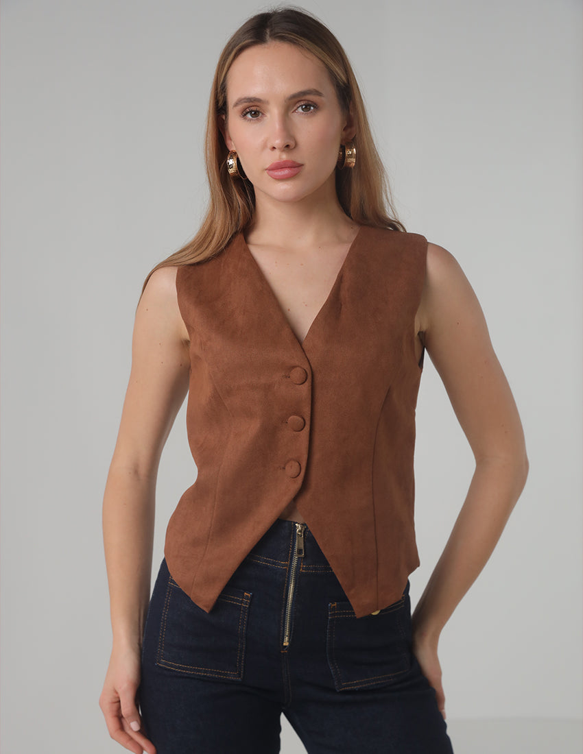 Brown Velvet Sleeveless Vest