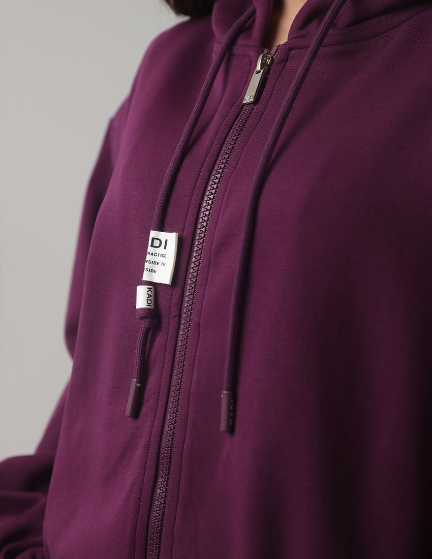 بدلة رياضية بغطاء رأس وسحاب مع بنطال واسع الساق