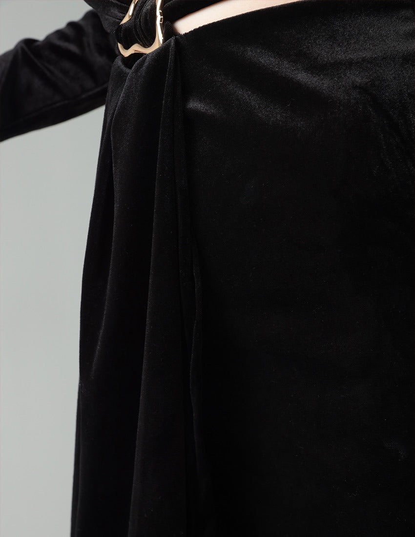 Black Velvet Dress with Gold Ring Detail