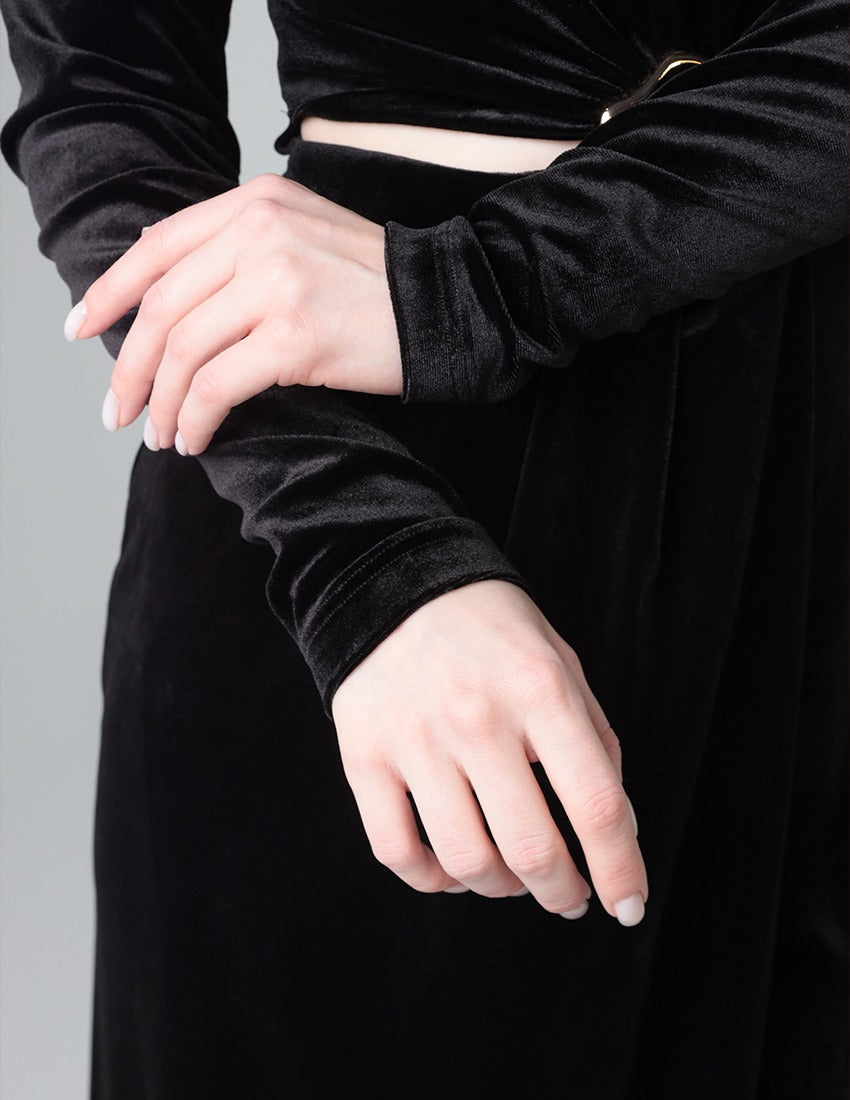 Black Velvet Dress with Gold Ring Detail