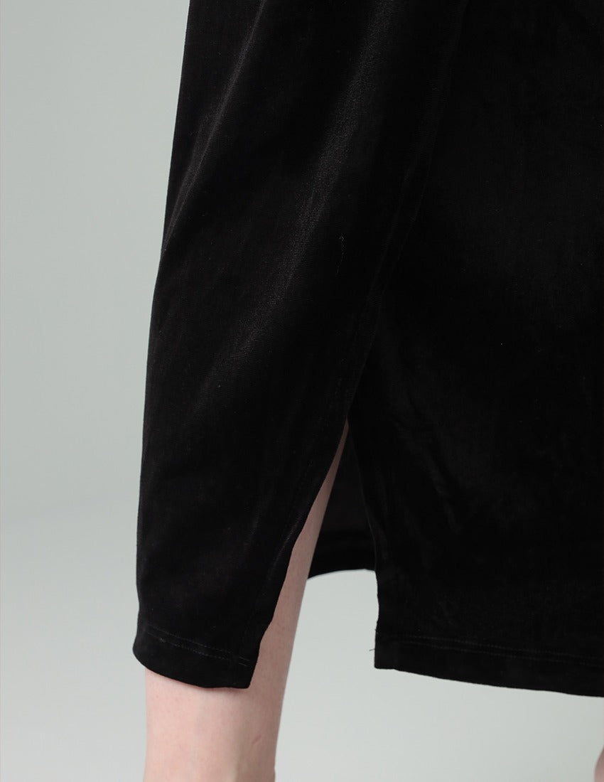 Black Velvet Dress with Gold Ring Detail