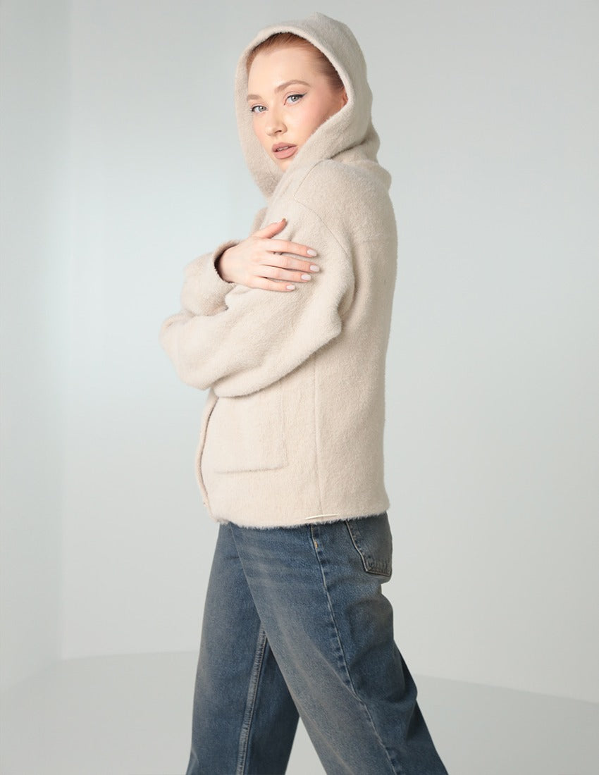 Hooded Cardigan with Buttons