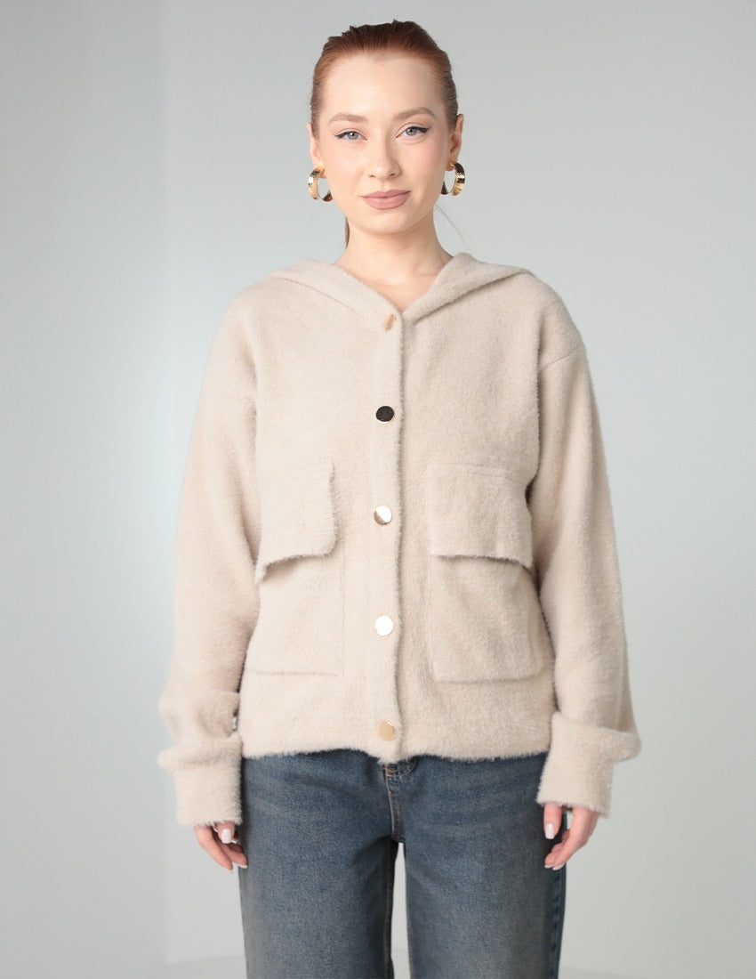 Hooded Cardigan with Buttons