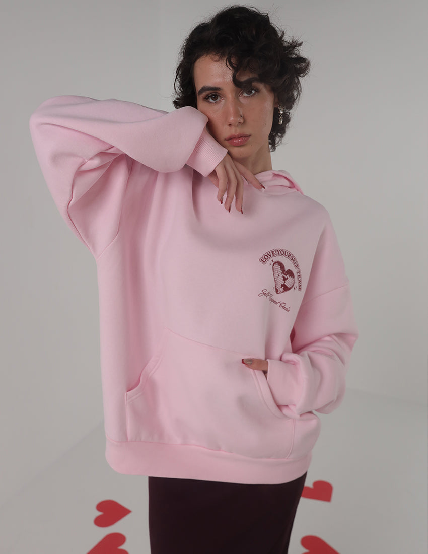 Oversized Hoodie with Heart & Stars “Love Yourself Team” Print