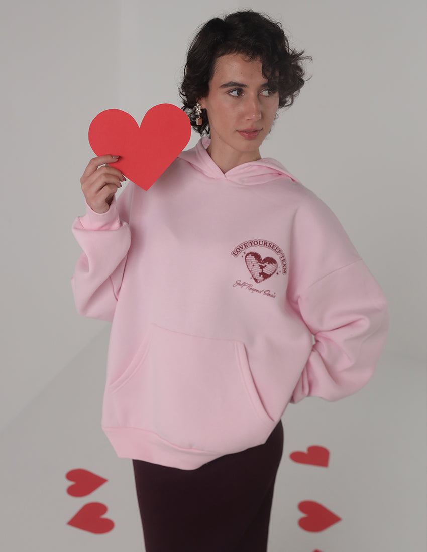 Oversized Hoodie with Heart & Stars “Love Yourself Team” Print