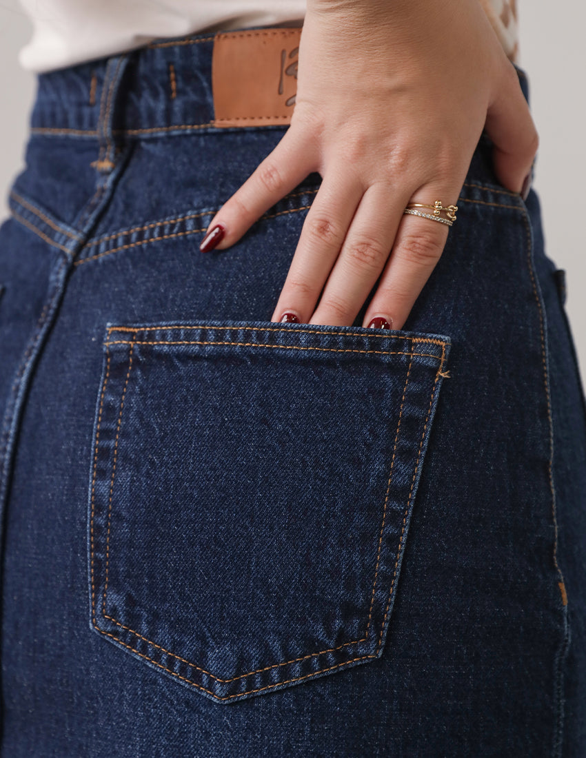 Front-Slit Denim Skirt