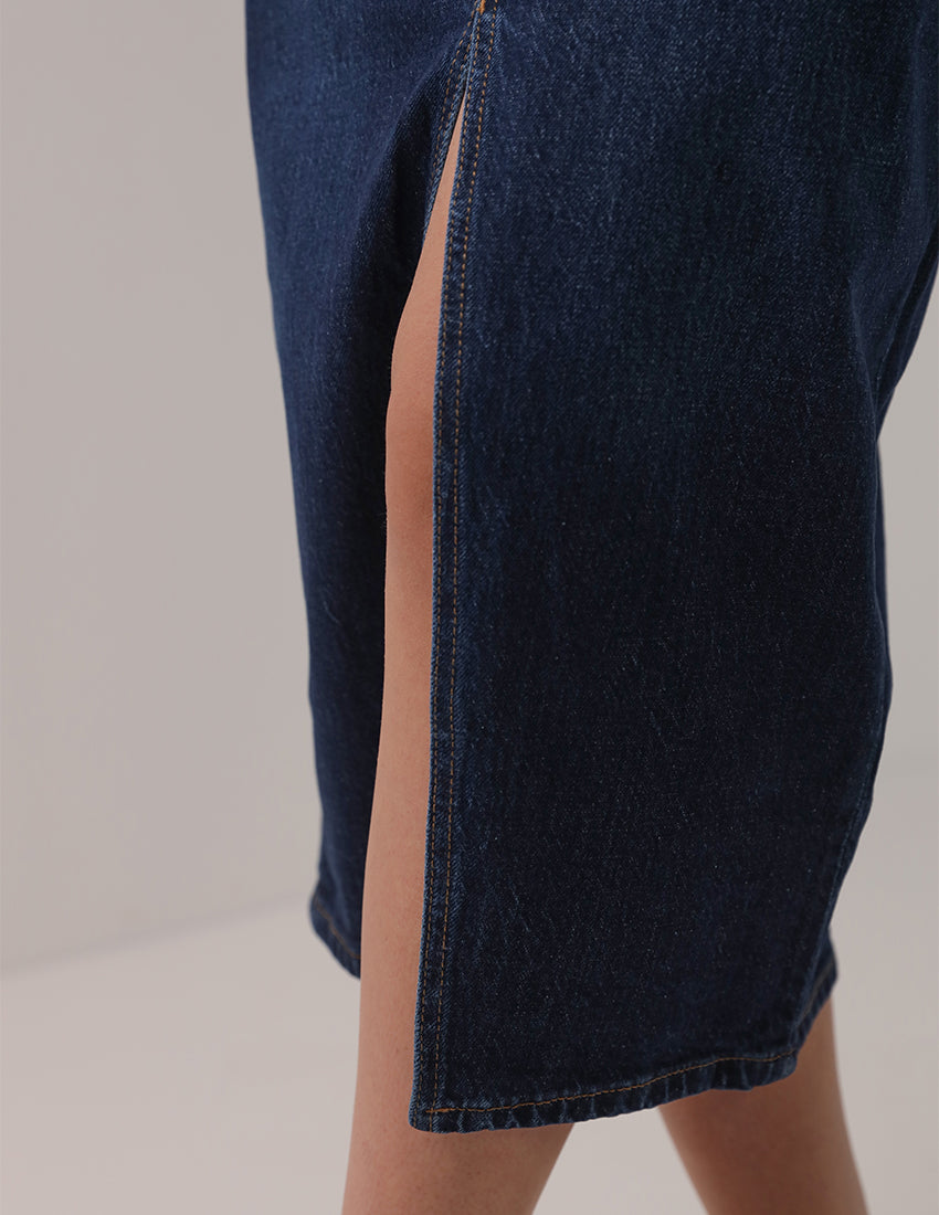 Front-Slit Denim Skirt
