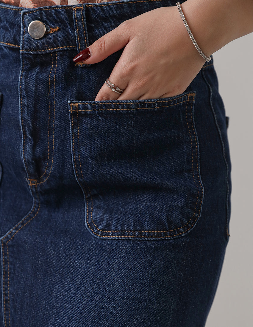 Front-Slit Denim Skirt