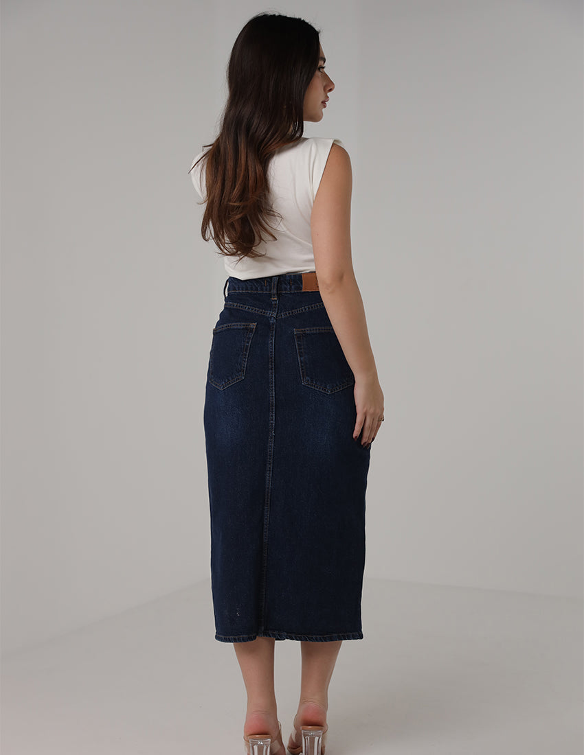 Front-Slit Denim Skirt