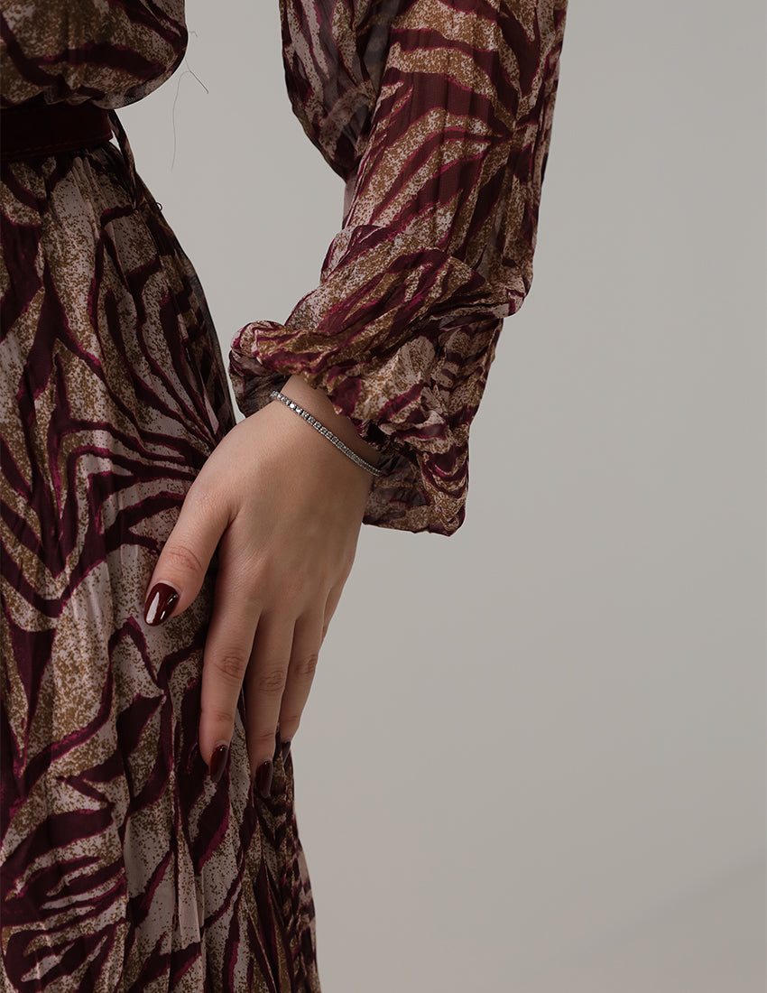 Printed Chiffon Maxi Dress with Burgundy Belt