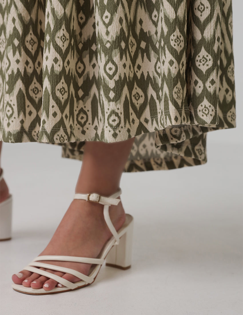 Olive Green Printed Tiered Skirt