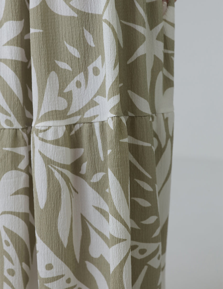 Palm Print Tiered Skirt