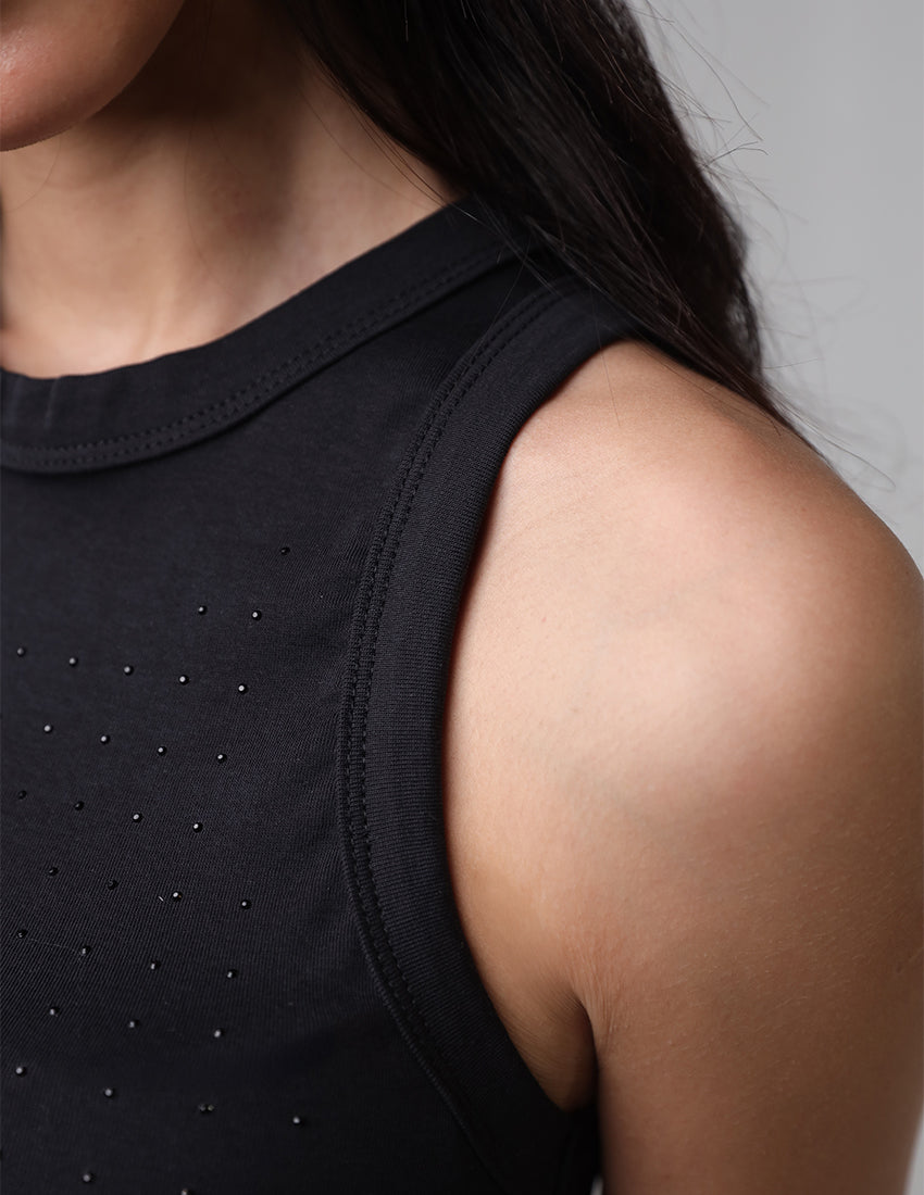 Rhinestone Ribbed Tank Top