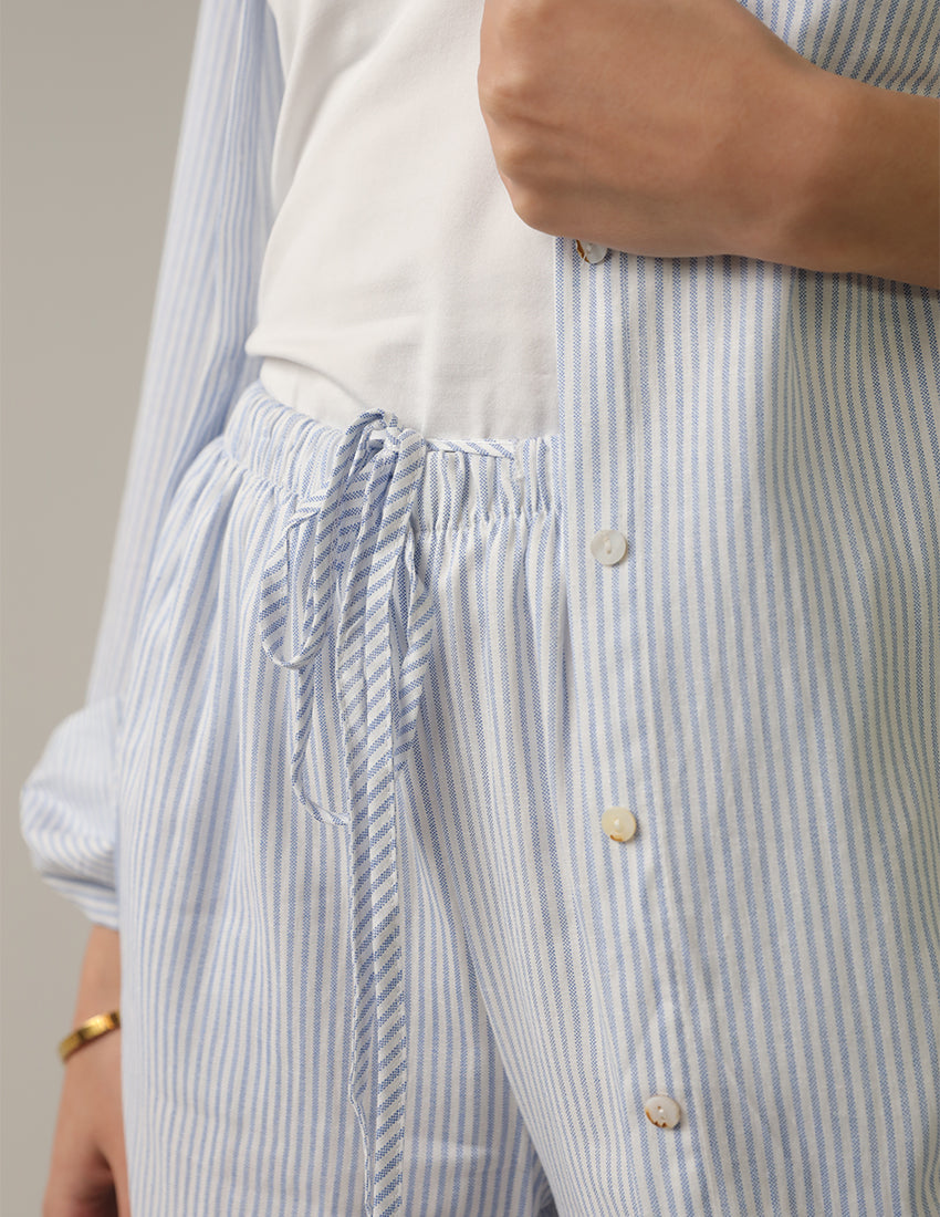Striped Button-Up Shirt and Drawstring Pants Set