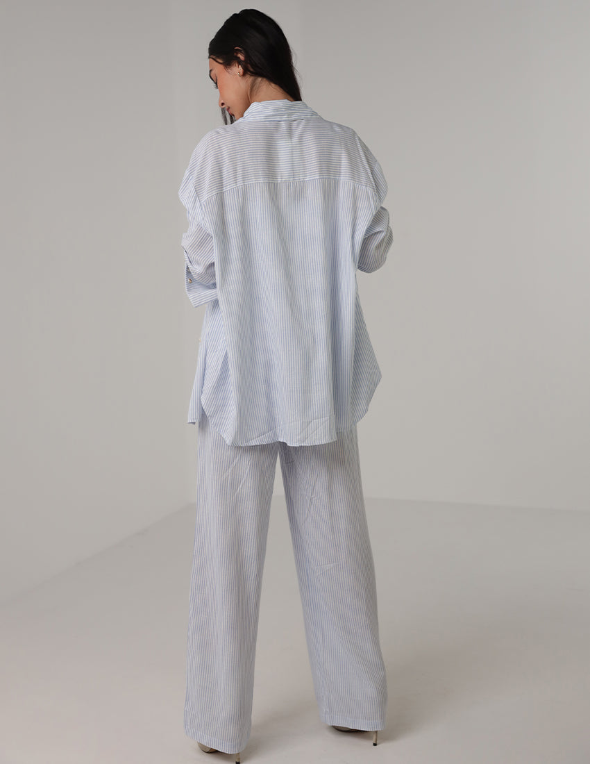 Striped Button-Up Shirt and Drawstring Pants Set