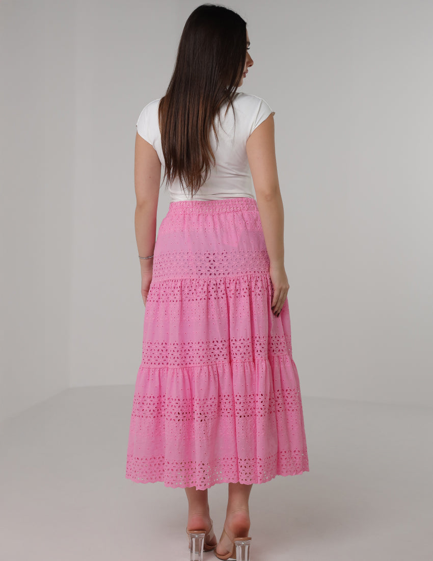 Eyelet Embroidered Tiered Maxi Skirt