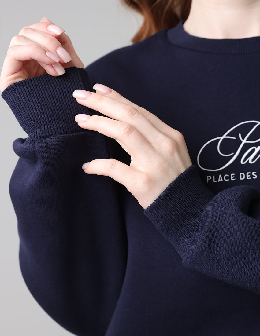 Navy Cotton Sweatshirt with Layered Stripe Shirt Detail