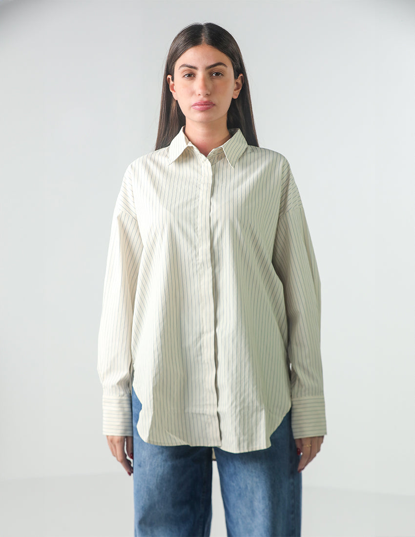 Striped Long-Sleeve Shirt with Side Slits