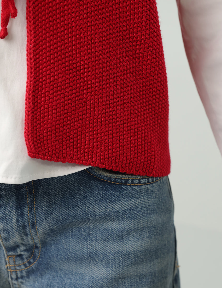 Tricot Tank Top with Triple Front Ties and Crew Neckline
