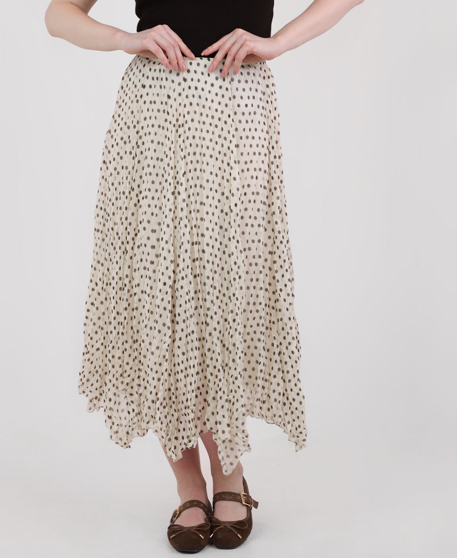 Polka dot pleated midi skirt