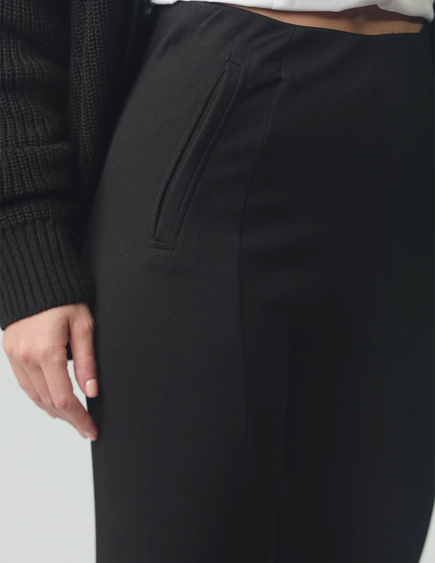 Slim Black Pants with Line Detail and Pocket Design