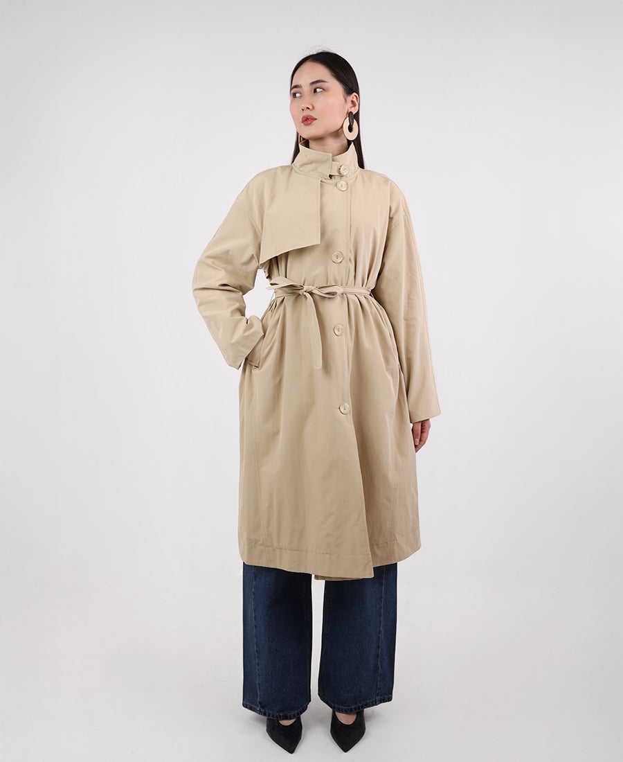Long trench coat with tie waist