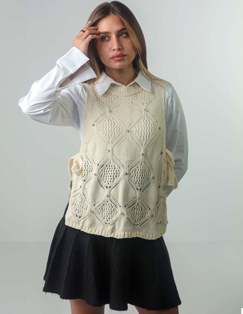 Knit Mesh Vest with Side Ropes and Studs