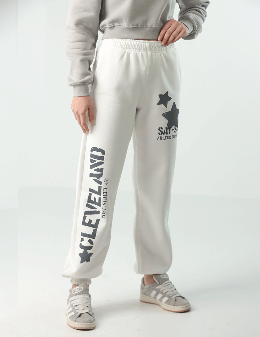 بنطال رياضي قطني بطبعة نجوم وخصر مطاطي