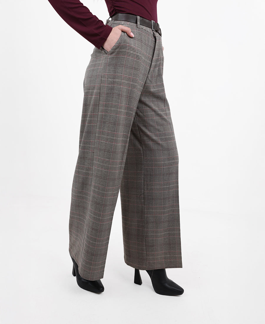Glen plaid pattern pants