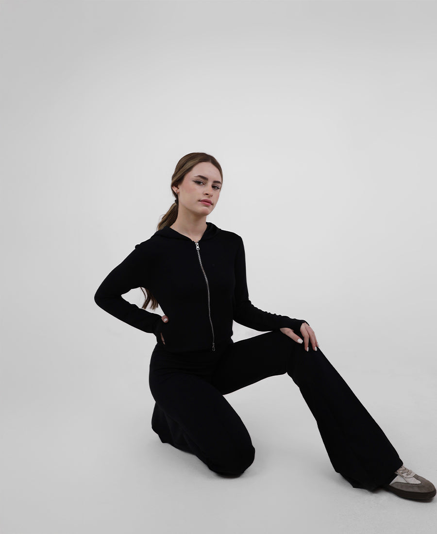 Cropped zip-up sweatshirt with hood