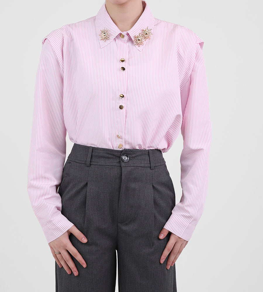 Striped shirt with sun brooch