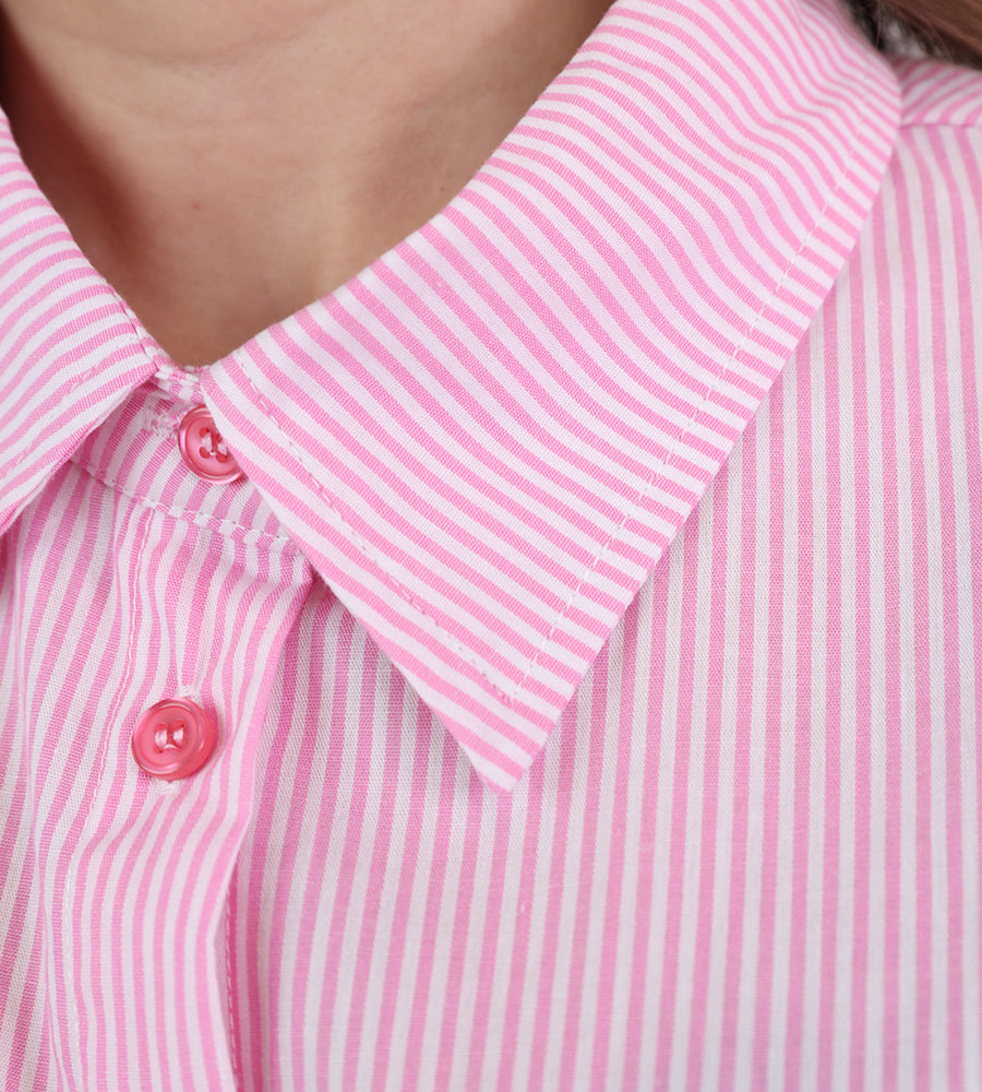 Pink striped shirt with a front pocket